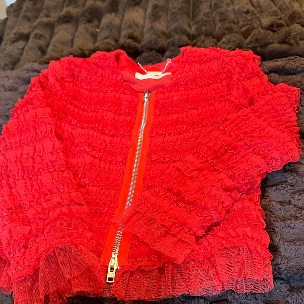 Givenchy ruched tulle stripe zip-front jacket.